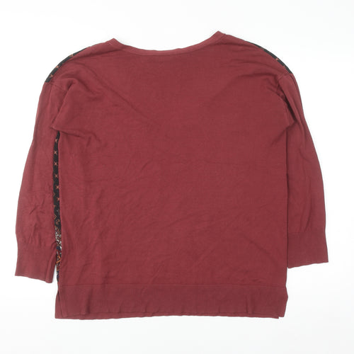 Oasis Womens Red Geometric Tunic Blouse M Viscose 3/4 Sleeve