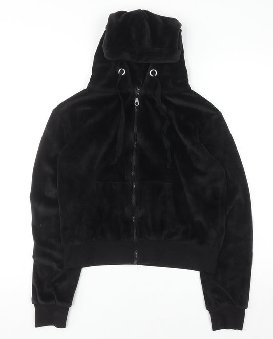 Boohoo Womens Black Velour Full Zip Hoodie UK 10