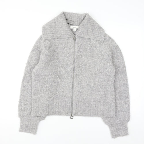 Marks and Spencer Women’s Grey Collared Full Zip Wool Blend Jumper Size M