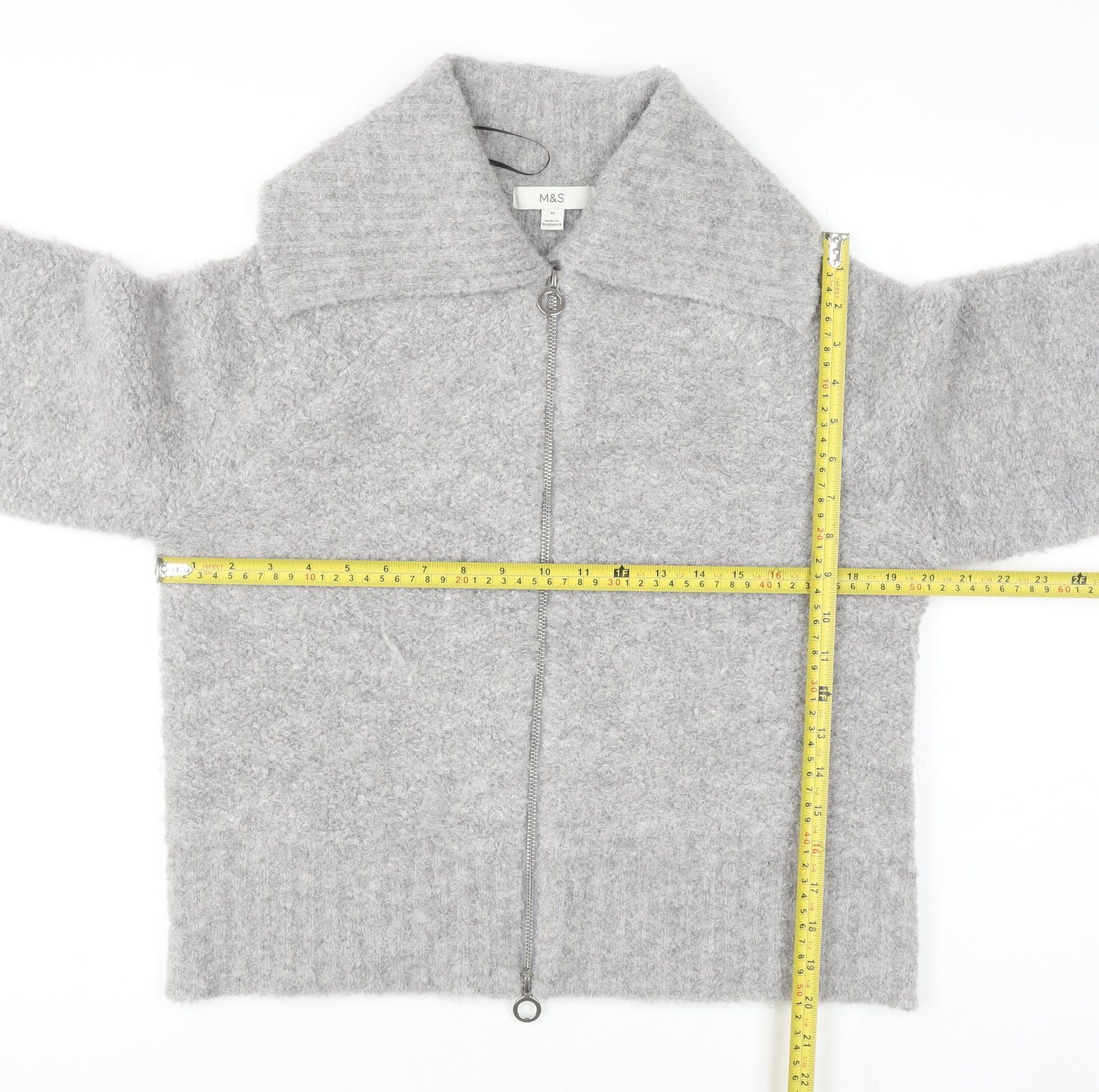 Marks and Spencer Women’s Grey Collared Full Zip Wool Blend Jumper Size M