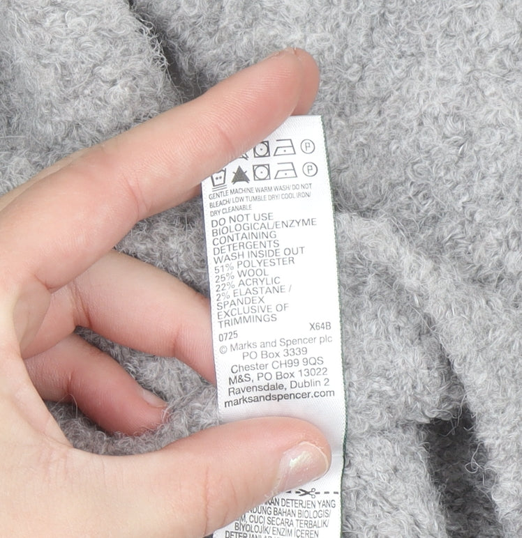 Marks and Spencer Women’s Grey Collared Full Zip Wool Blend Jumper Size M