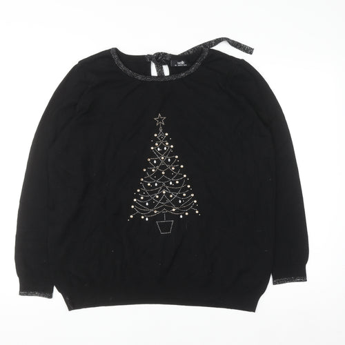 Wallis Womens Black L Knit Christmas Beaded Tree Top Size L