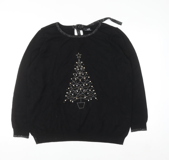 Wallis Womens Black L Knit Christmas Beaded Tree Top Size L