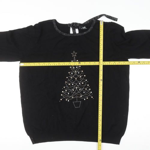 Wallis Womens Black L Knit Christmas Beaded Tree Top Size L