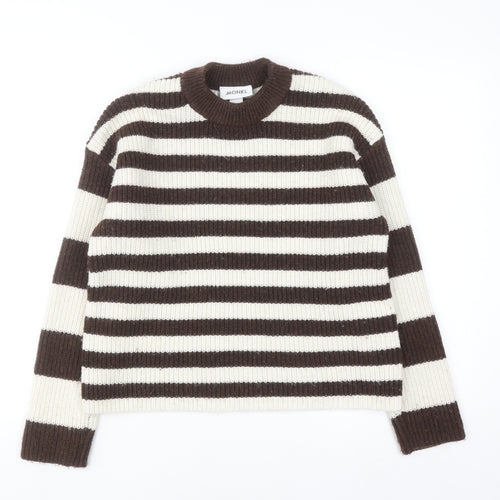 Monki Womens Brown Striped Crew Neck Knit Jumper XS
