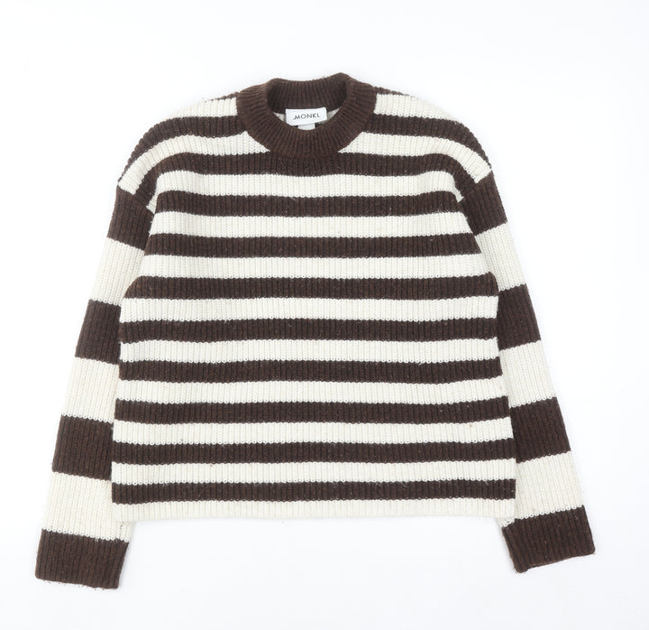 Monki Womens Brown Striped Crew Neck Knit Jumper XS