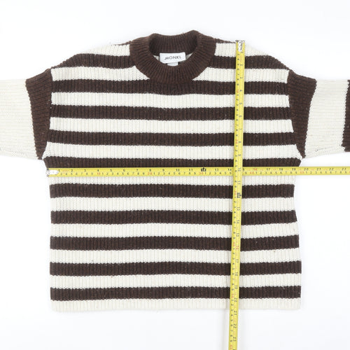 Monki Womens Brown Striped Crew Neck Knit Jumper XS