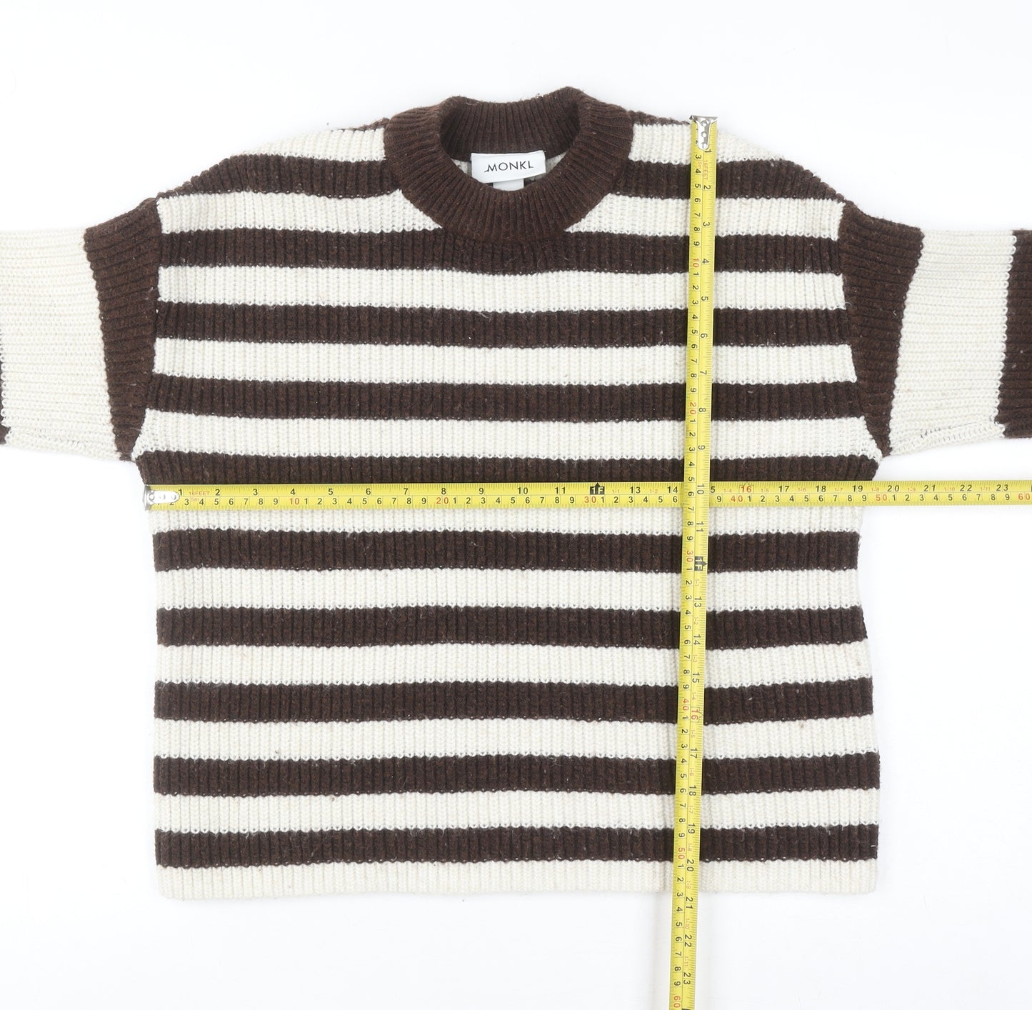 Monki Womens Brown Striped Crew Neck Knit Jumper XS