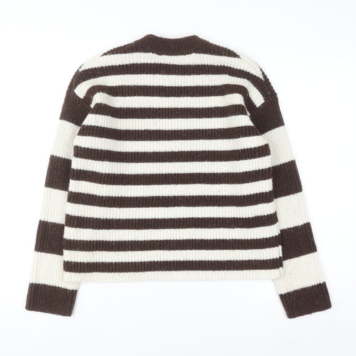 Monki Womens Brown Striped Crew Neck Knit Jumper XS
