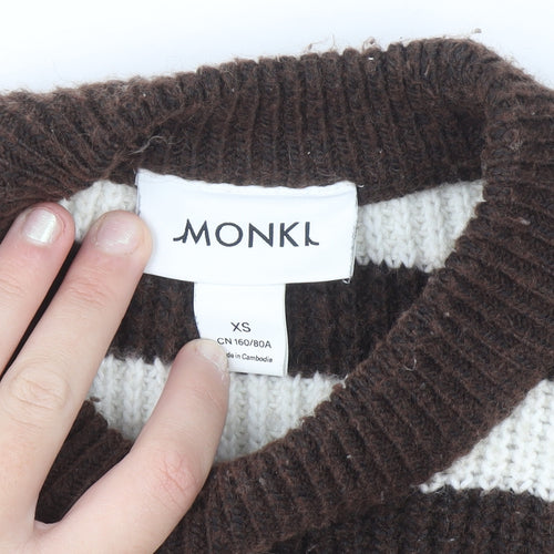 Monki Womens Brown Striped Crew Neck Knit Jumper XS