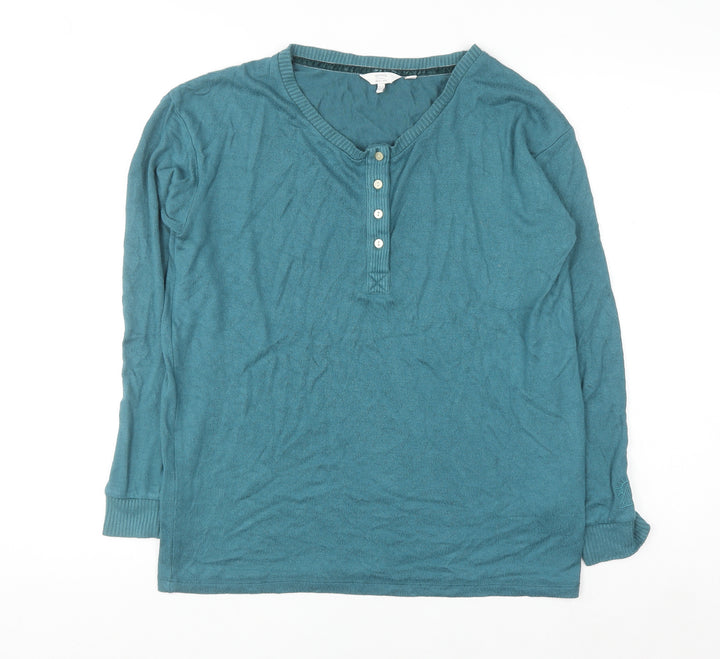 FatFace Women's Blue Henley Jumper UK 8 Long Sleeve Viscose Blend
