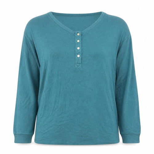 FatFace Women's Blue Henley Jumper UK 8 Long Sleeve Viscose Blend