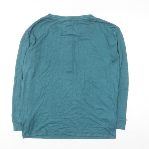 FatFace Women's Blue Henley Jumper UK 8 Long Sleeve Viscose Blend