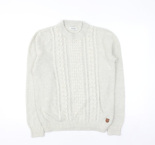Jack & Jones Men’s Ivory Cable-Knit Crew Neck Jumper Size M
