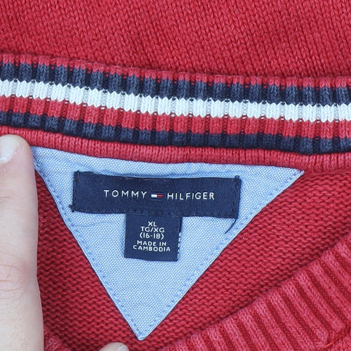 Tommy Hilfiger Women Red Cotton Crew Neck Pullover Jumper XL