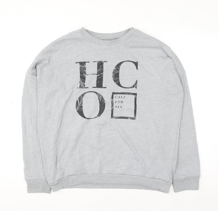 Hollister Women Grey Medium Pullover Sweatshirt Crew Neck California Print