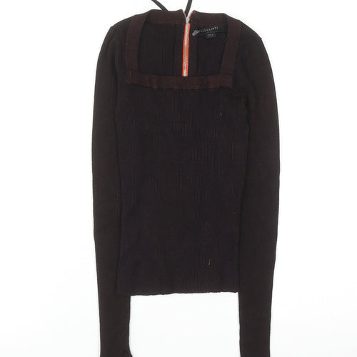 AllSaints Women's Brown Slim Fit Cropped Knit Top Size S