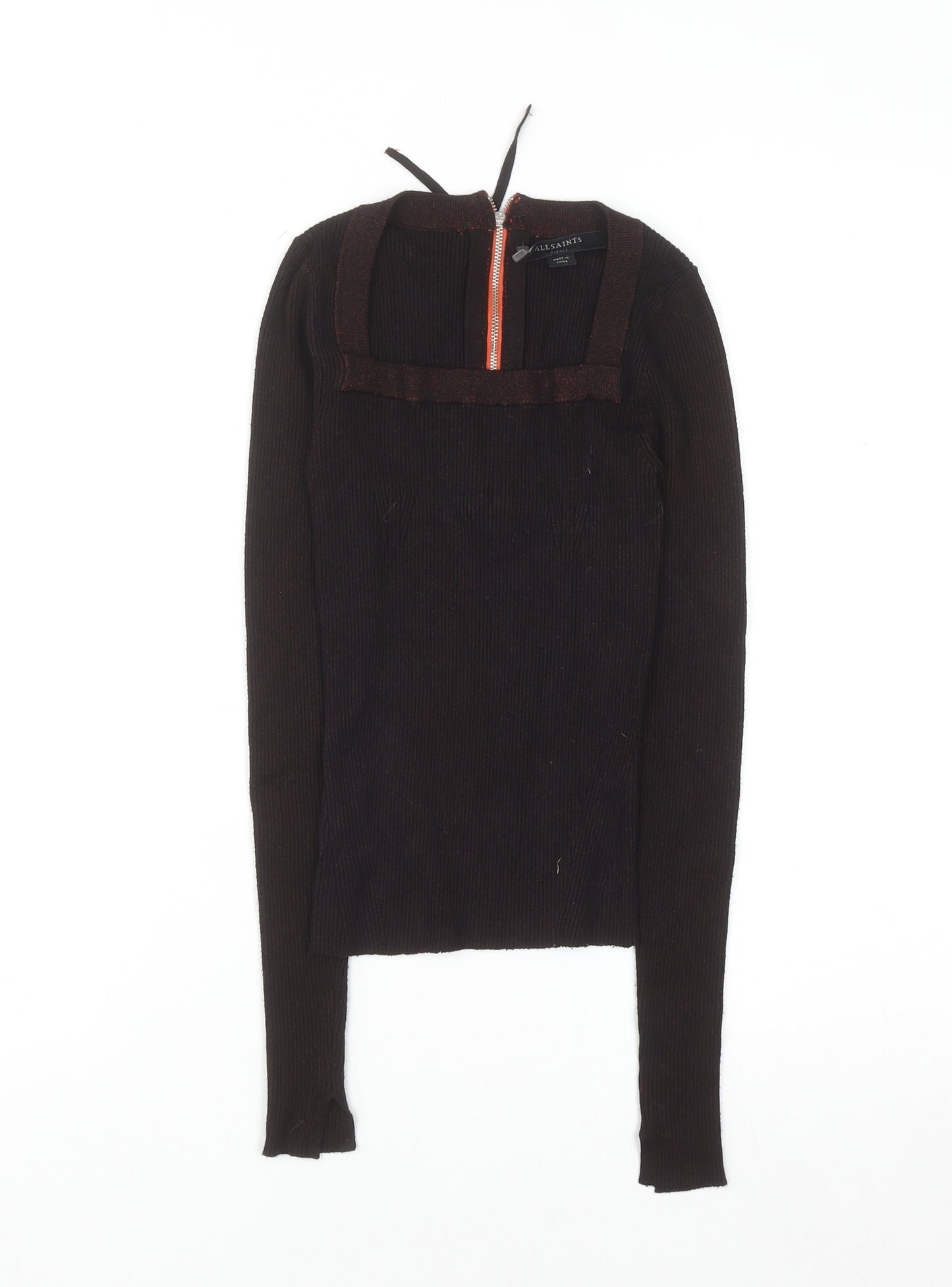 AllSaints Women's Brown Slim Fit Cropped Knit Top Size S