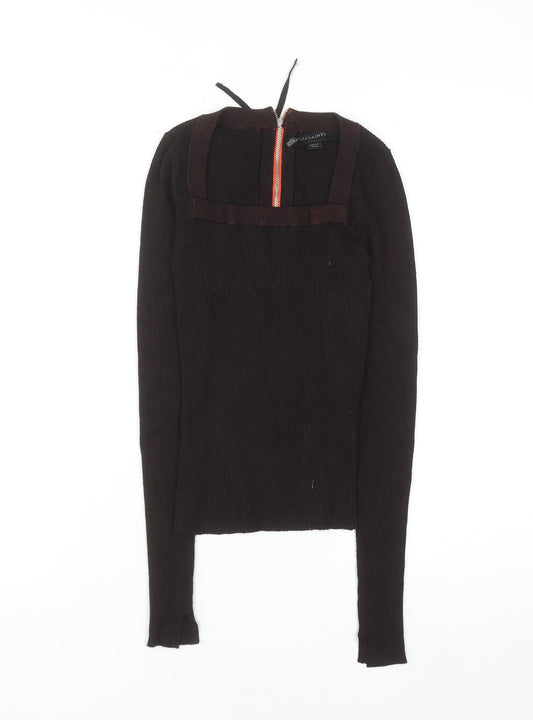 AllSaints Women's Brown Slim Fit Cropped Knit Top Size S