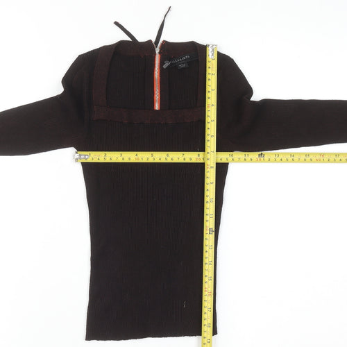 AllSaints Women's Brown Slim Fit Cropped Knit Top Size S