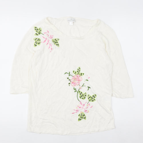 Prestige Elegance Women's Ivory Floral Embroidered 3/4 Sleeve Blouse Size 18