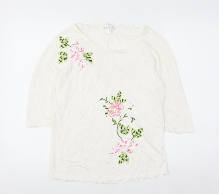 Prestige Elegance Women's Ivory Floral Embroidered 3/4 Sleeve Blouse Size 18