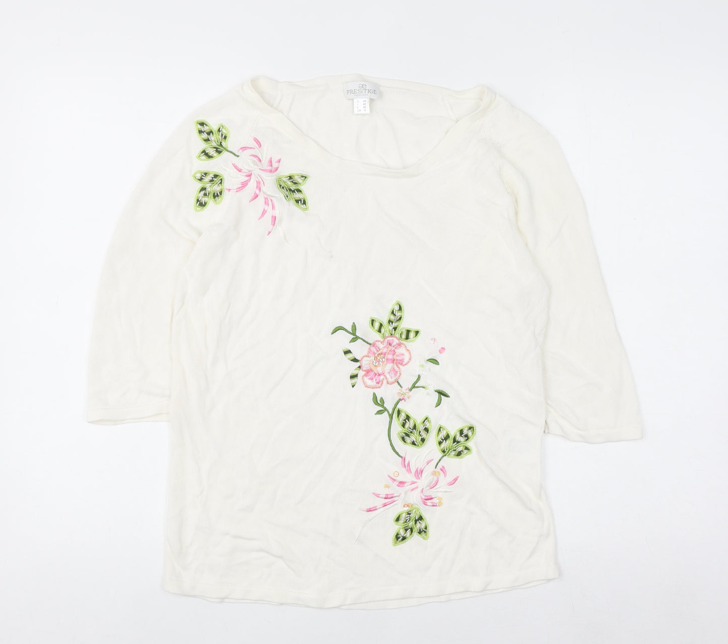 Prestige Elegance Women's Ivory Floral Embroidered 3/4 Sleeve Blouse Size 18