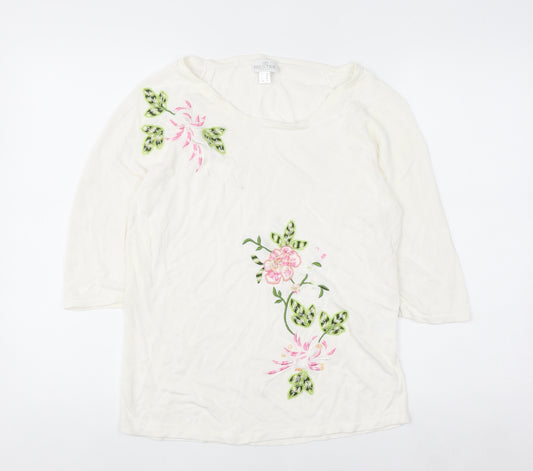 Prestige Elegance Women's Ivory Floral Embroidered 3/4 Sleeve Blouse Size 18