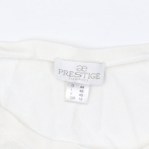 Prestige Elegance Women's Ivory Floral Embroidered 3/4 Sleeve Blouse Size 18