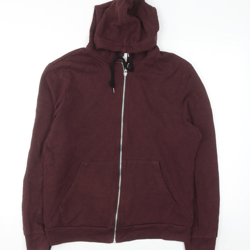 Topman Mens Brown Medium Full Zip Hoodie Cotton Long Sleeve