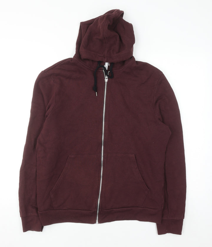 Topman Mens Brown Medium Full Zip Hoodie Cotton Long Sleeve