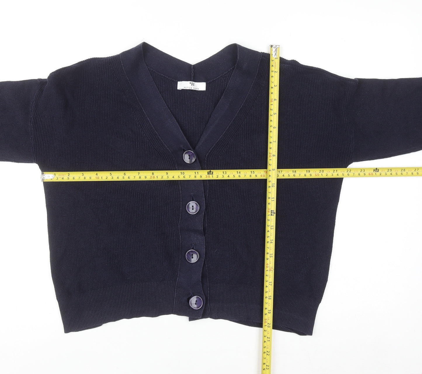 Petite Amalie Women's Navy Cotton Cardigan Size 14 V-Neck Button Front