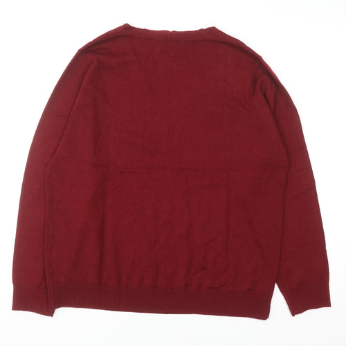 Afibel Women Red Rhinestone V-Neck Pullover Jumper Size 16/18