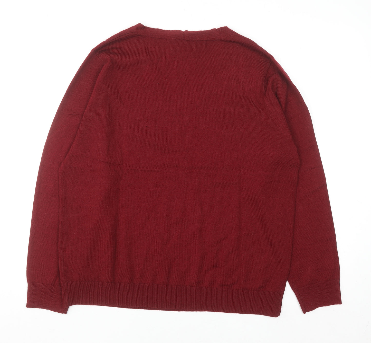 Afibel Women Red Rhinestone V-Neck Pullover Jumper Size 16/18