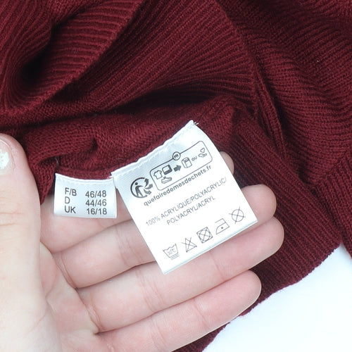 Afibel Women Red Rhinestone V-Neck Pullover Jumper Size 16/18