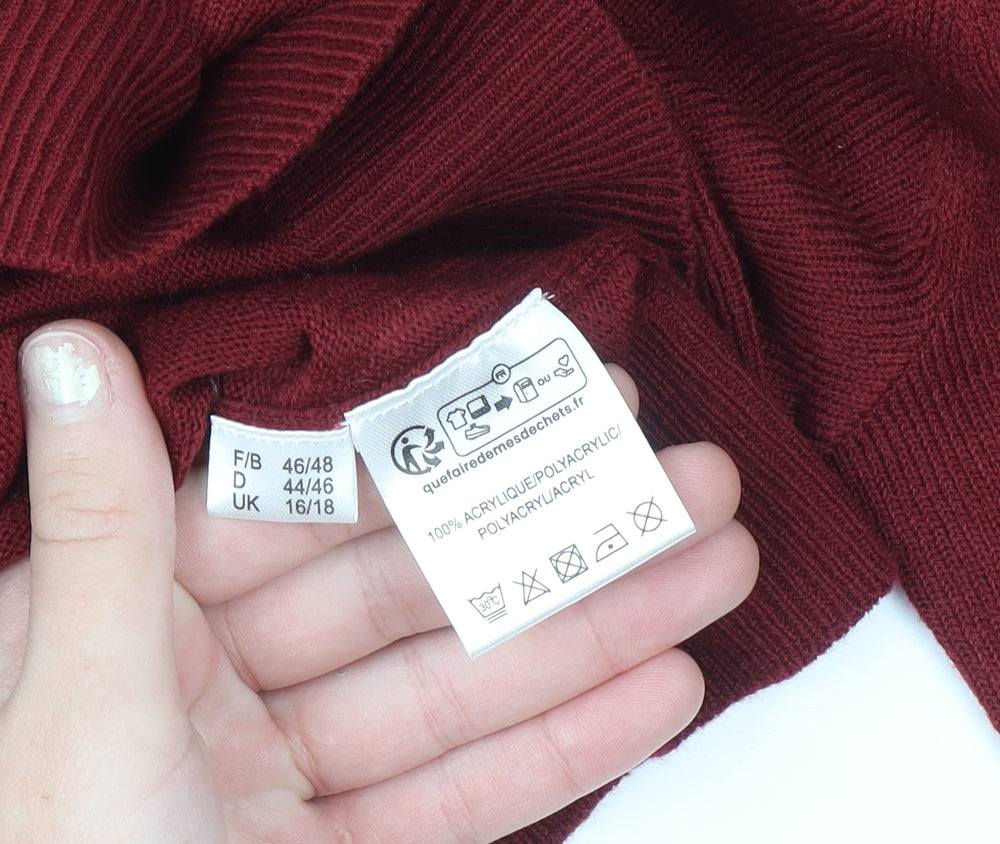 Afibel Women Red Rhinestone V-Neck Pullover Jumper Size 16/18