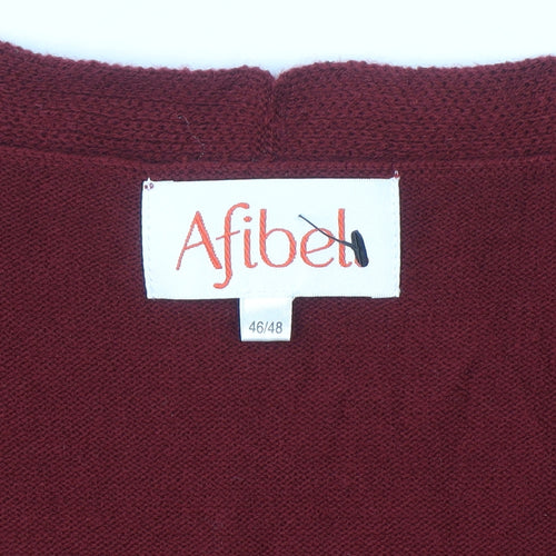 Afibel Women Red Rhinestone V-Neck Pullover Jumper Size 16/18