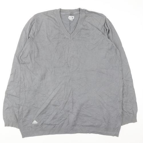 Adidas Mens Grey XL V-Neck Cotton Knit Pullover Jumper