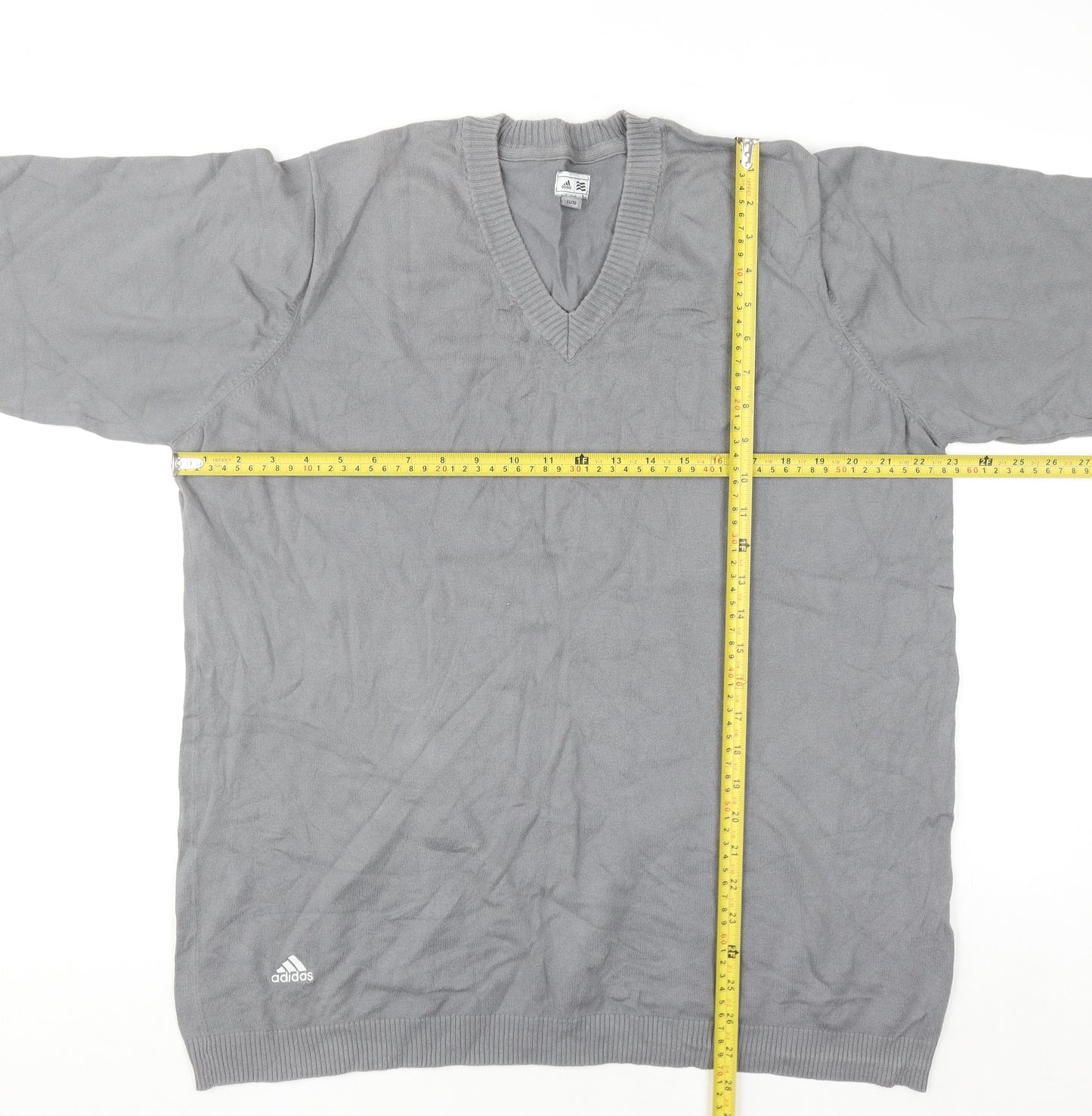 Adidas Mens Grey XL V-Neck Cotton Knit Pullover Jumper