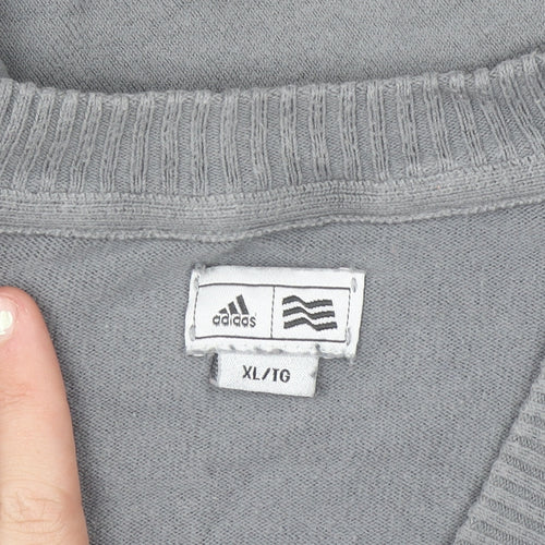 Adidas Mens Grey XL V-Neck Cotton Knit Pullover Jumper