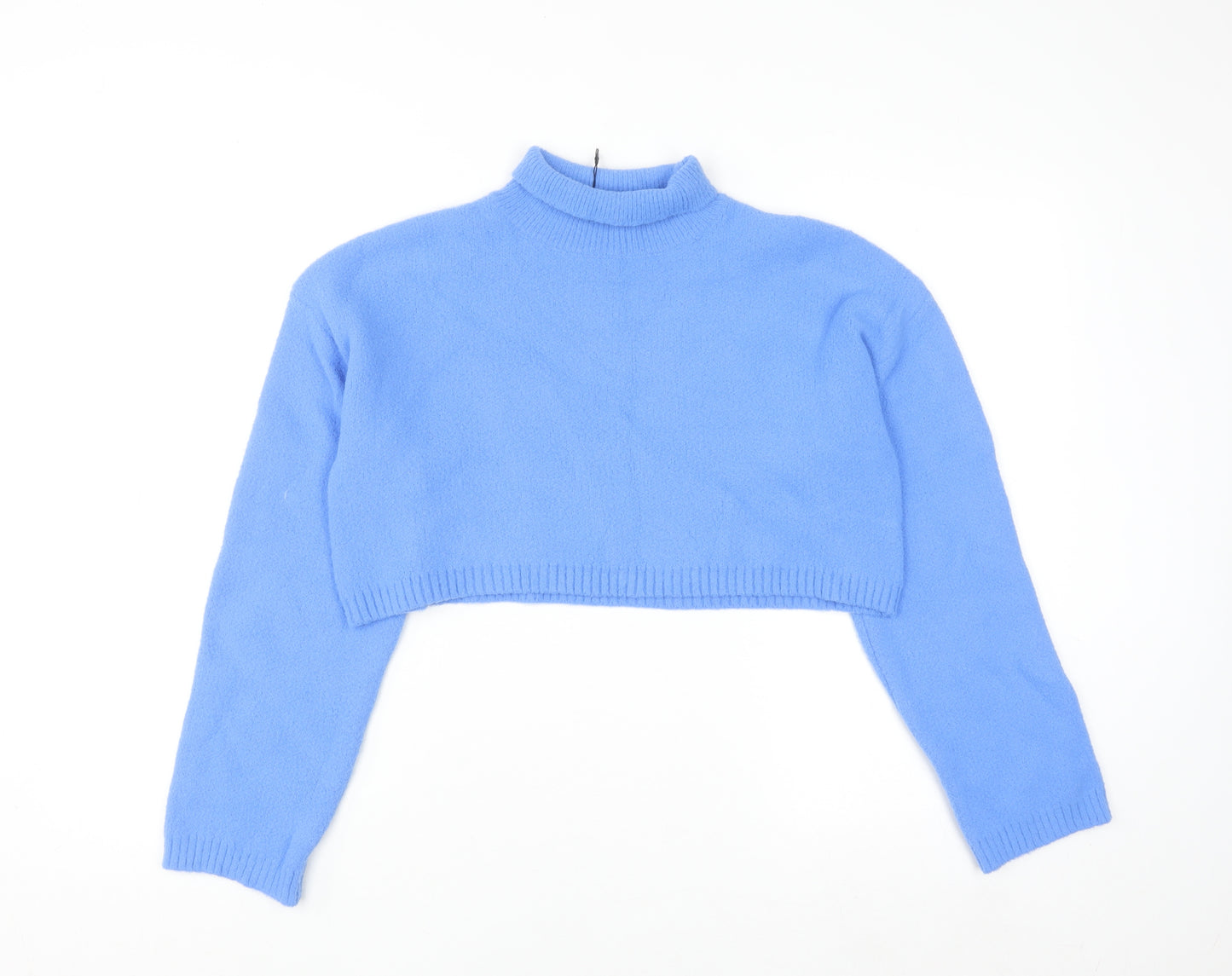 Zara Women's Blue Mock Neck Cropped Jumper Size S Viscose Blend