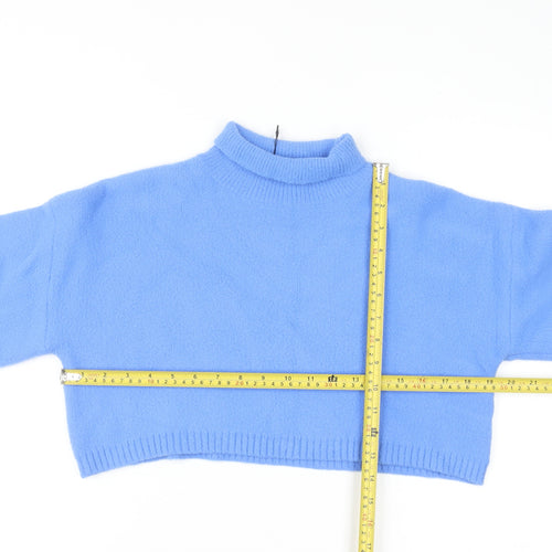 Zara Women's Blue Mock Neck Cropped Jumper Size S Viscose Blend