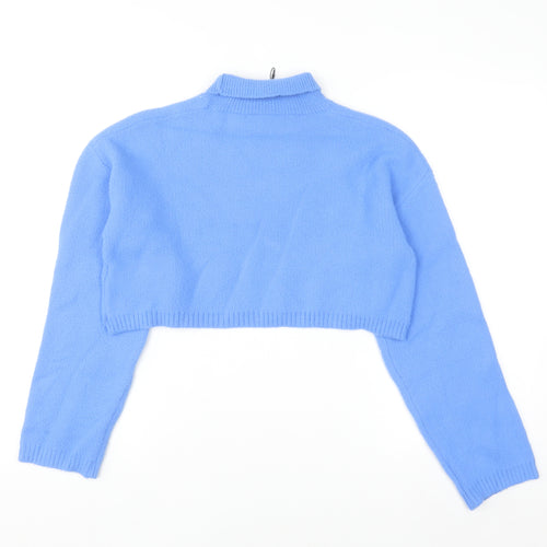 Zara Women's Blue Mock Neck Cropped Jumper Size S Viscose Blend