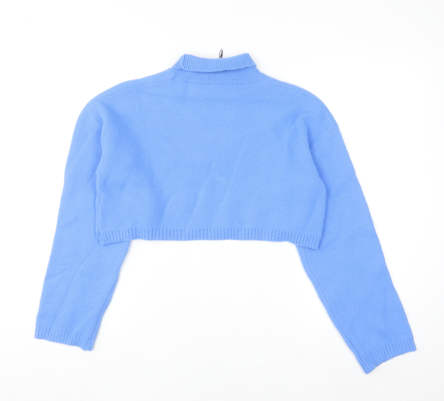 Zara Women's Blue Mock Neck Cropped Jumper Size S Viscose Blend