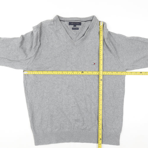 Tommy Hilfiger Men's Grey Cotton Cashmere V-Neck Jumper Size L