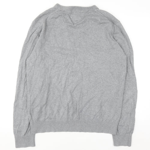 Tommy Hilfiger Men's Grey Cotton Cashmere V-Neck Jumper Size L