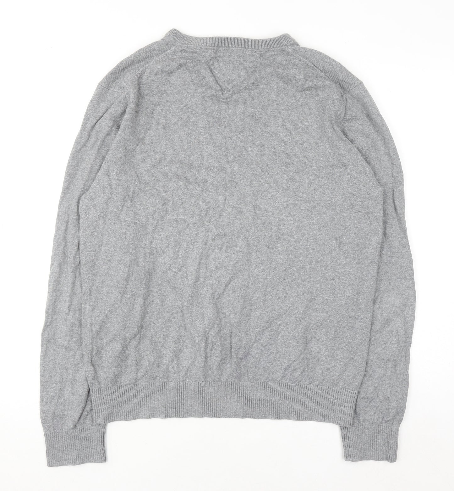 Tommy Hilfiger Men's Grey Cotton Cashmere V-Neck Jumper Size L