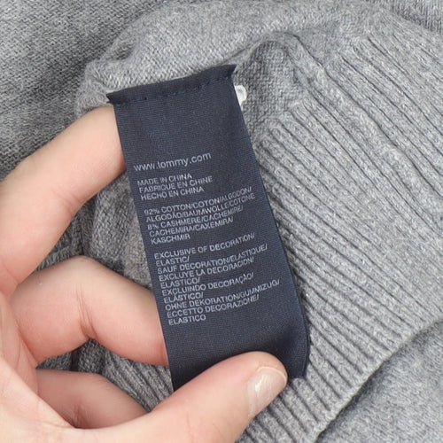 Tommy Hilfiger Men's Grey Cotton Cashmere V-Neck Jumper Size L