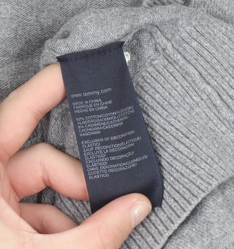 Tommy Hilfiger Men's Grey Cotton Cashmere V-Neck Jumper Size L