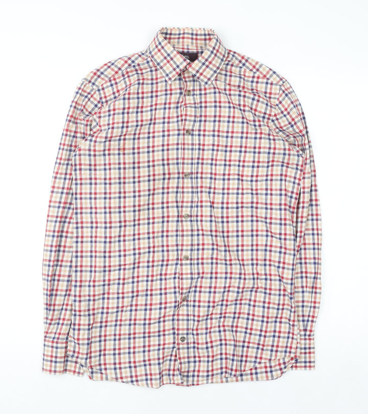 Marks and Spencer Men's Multicoloured Check Cotton Twill Shirt Size 14.5 Regular